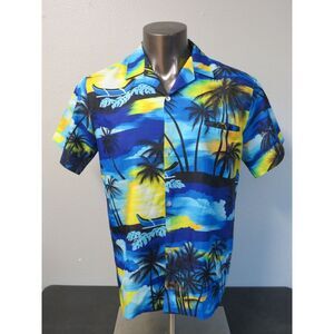 Vintage Mens Kai Nani Hawaiian Shirt Multicolor Geometric Size M Button Front Up